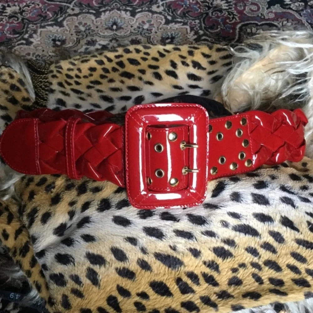 Wide Glossy Red Braided Studded Belt size M
